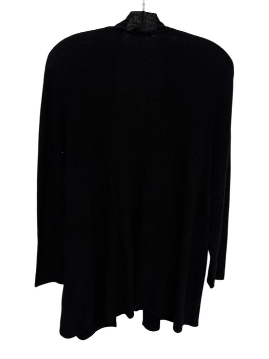 Eileen Fisher Size M Black Linen Blend Long Sleeve Pockets Open Knit Cardigan Black / M