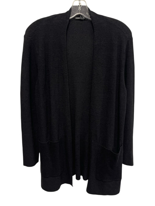 Eileen Fisher Size M Black Linen Blend Long Sleeve Pockets Open Knit Cardigan Black / M