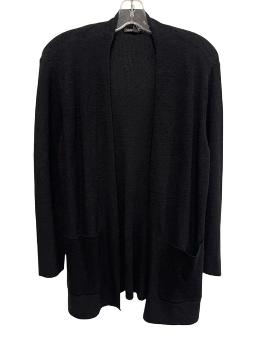 Eileen Fisher Size M Black Linen Blend Long Sleeve Pockets Open Knit Cardigan Black / M