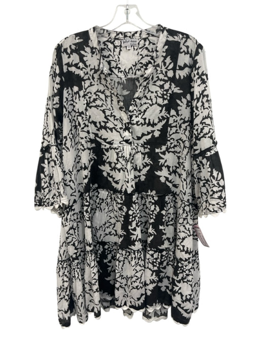Juliet Dunn Size 2 Black & White Cotton Long Sleeve One Button Below knee Top Black & White / 2