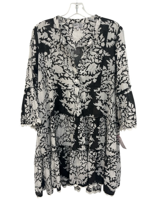 Juliet Dunn Size 2 Black & White Cotton Long Sleeve One Button Below knee Top Black & White / 2