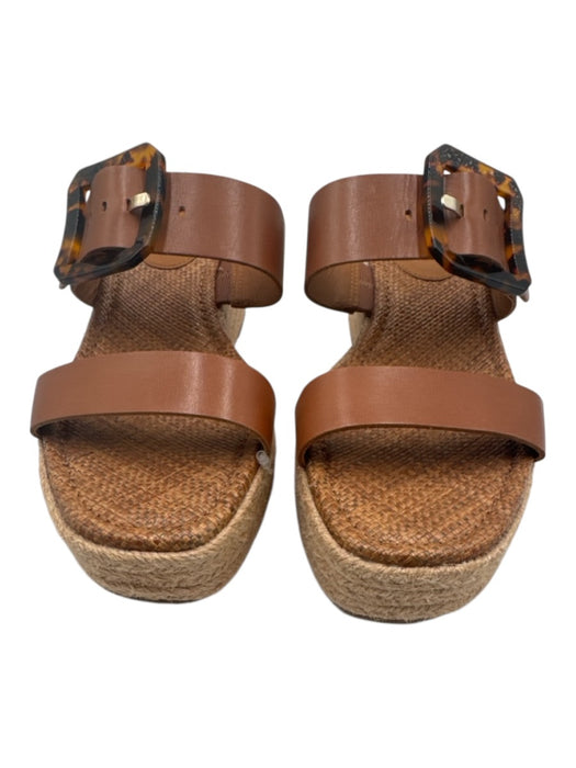J Mclaughlin Shoe Size 8.5 Brown & Beige Leather Espadrille Wedge Buckle Sandals Brown & Beige / 8.5