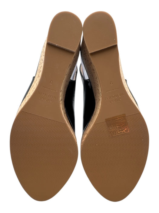 Stuart Weitzman Shoe Size 9 Black & Tan Patent Leather Cork Heel Peep Toe Wedges Black & Tan / 9