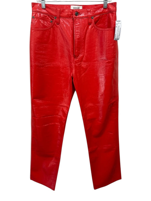 Agolde Size 29 Red Recycled Leather High Rise Wide Leg Jeans Red / 29