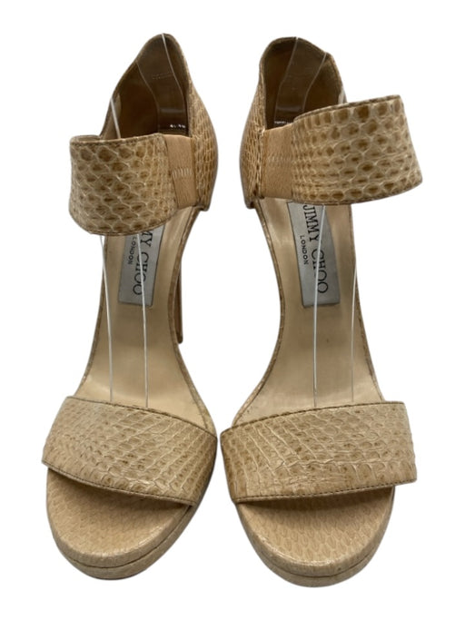Jimmy Choo Shoe Size 37.5 Beige Snake Leather Ankle Strap Elastic Pump Sandals Beige / 37.5