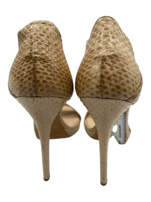 Jimmy Choo Shoe Size 37.5 Beige Snake Leather Ankle Strap Elastic Pump Sandals Beige / 37.5