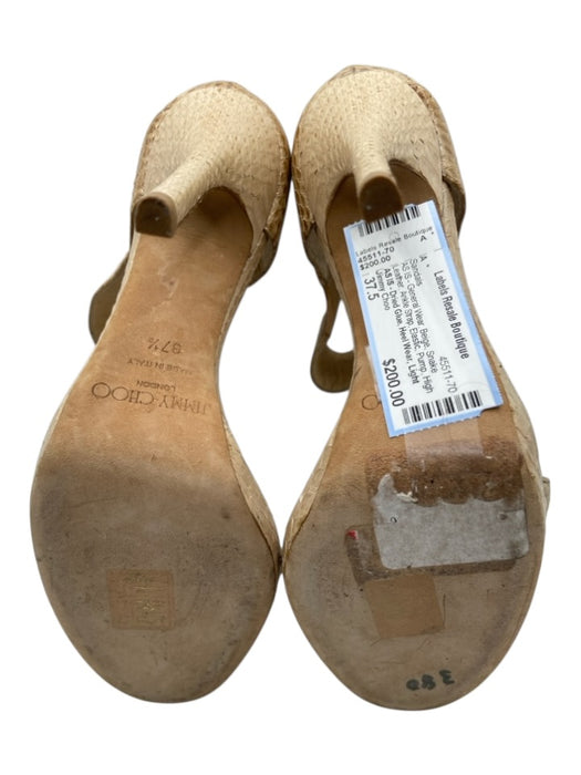 Jimmy Choo Shoe Size 37.5 Beige Snake Leather Ankle Strap Elastic Pump Sandals Beige / 37.5
