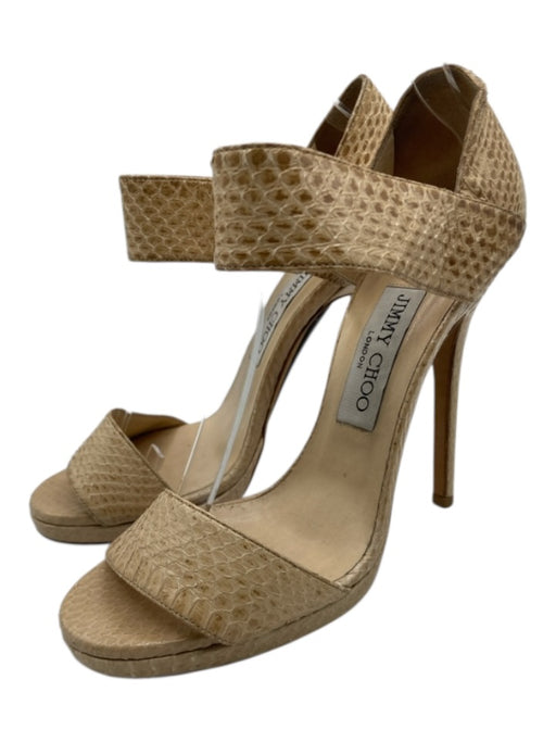 Jimmy Choo Shoe Size 37.5 Beige Snake Leather Ankle Strap Elastic Pump Sandals Beige / 37.5