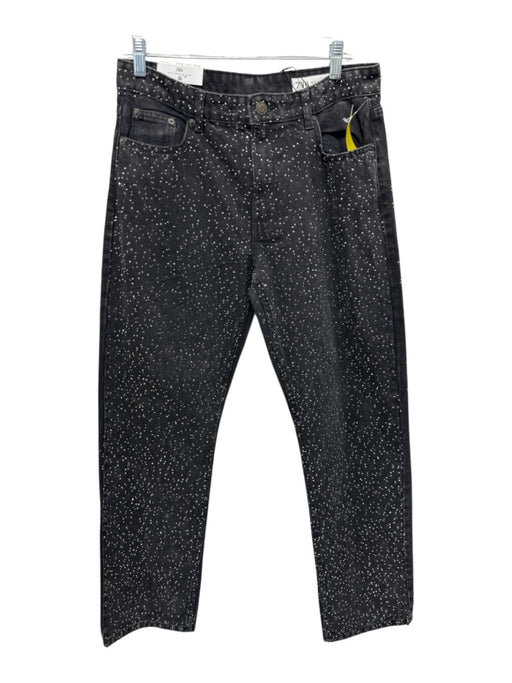 Zara Size 28 Faded Black Cotton Denim Rhinestone High Rise Wide Leg Jeans Faded Black / 28