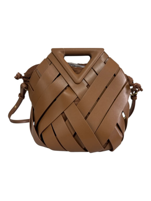 Verano Hill Tan Brown Faux Leather Top Handle Woven Drawstring Bag Tan Brown / Small