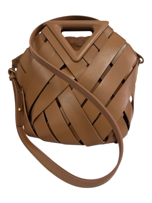 Verano Hill Tan Brown Faux Leather Top Handle Woven Drawstring Bag Tan Brown / Small