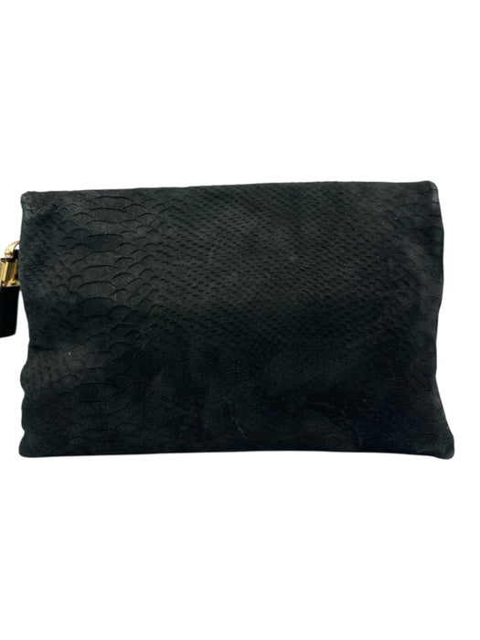 Henri Bendel Black Leather Gold Tone Hardware Python Embossed Flap Top Bag Black