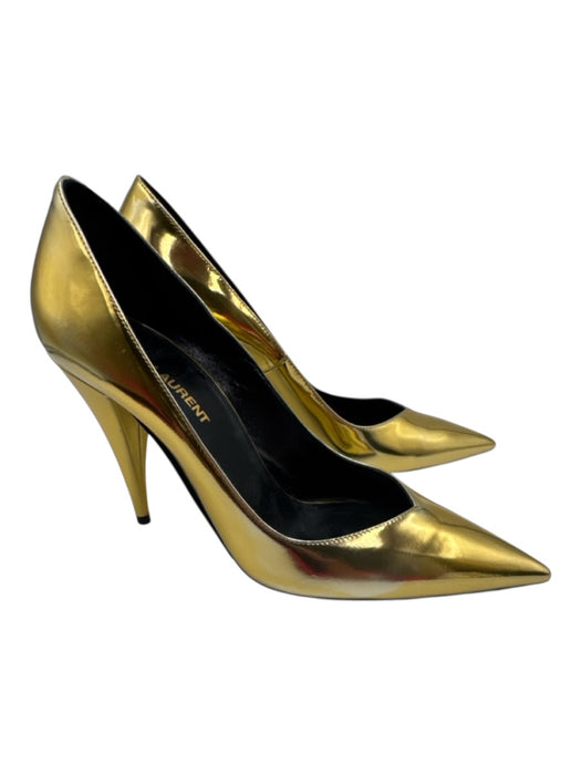 Saint Laurent Shoe Size 36.5 Gold Leather Upper Metallic Pointed Toe Pumps Gold / 36.5