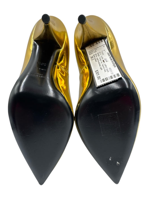 Saint Laurent Shoe Size 36.5 Gold Leather Upper Metallic Pointed Toe Pumps Gold / 36.5