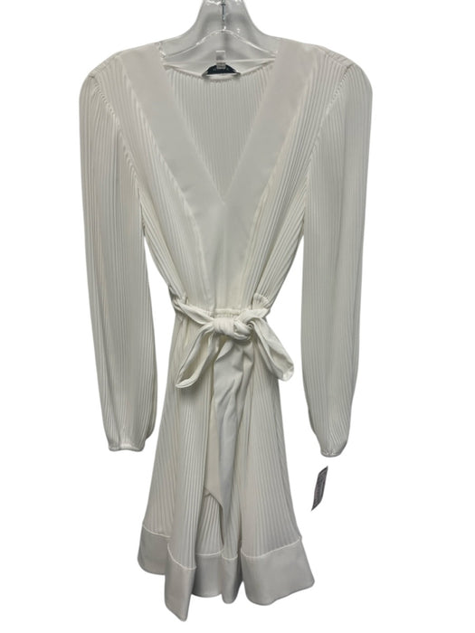 Milly Size 0 White Polyester Long Sleeve Accordion Pleat V Neck Mini Dress White / 0