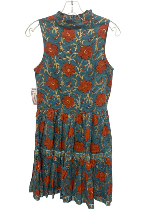 Oliphant Size XXS Blue, Orange, Gold Cotton Sleeveless Floral Print Mini Dress Blue, Orange, Gold / XXS