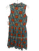 Oliphant Size XXS Blue, Orange, Gold Cotton Sleeveless Floral Print Mini Dress Blue, Orange, Gold / XXS