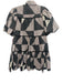 Aureum Size XS Cream & Black Cotton Short Puff Sleeve Patchwork Buttons Dress Cream & Black / XS