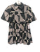 Aureum Size XS Cream & Black Cotton Short Puff Sleeve Patchwork Buttons Dress Cream & Black / XS