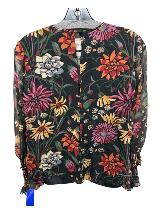 Cinq a Sept Size XXS Black, Orange & Multi Print Polyester Long Sleeve Top Black, Orange & Multi Print / XXS