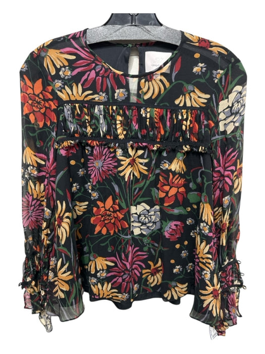 Cinq a Sept Size XXS Black, Orange & Multi Print Polyester Long Sleeve Top Black, Orange & Multi Print / XXS