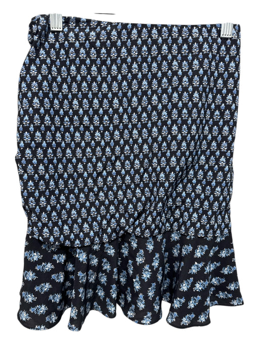 Veronica Beard Size 00 Black & Blue Silk Blend Ruched Floral Drawstring Skirt Black & Blue / 00