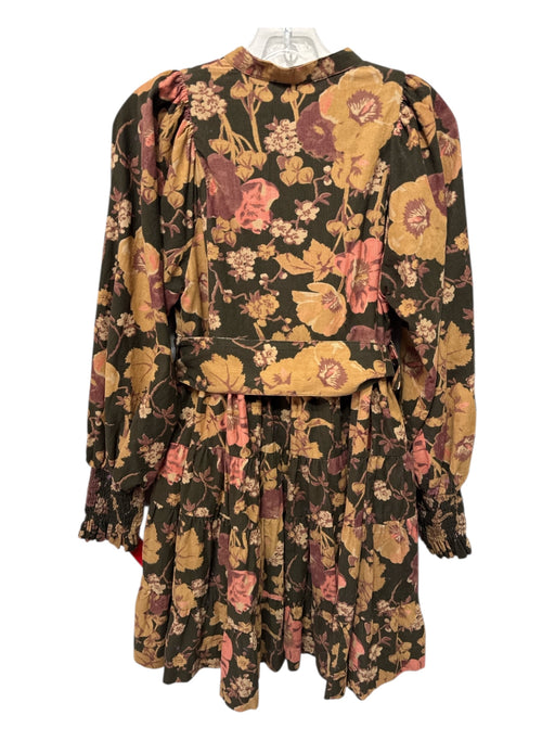 By TiMo Size XS olive green, tan, red Cotton Corduroy Floral Tiered Dress olive green, tan, red / XS