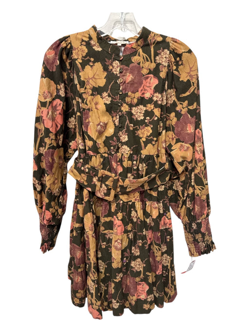 By TiMo Size XS olive green, tan, red Cotton Corduroy Floral Tiered Dress olive green, tan, red / XS