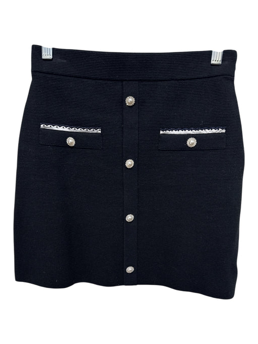 Maje Size XS / 36 Black Cotton Faux Pockets Faux Pearl Button Mini A line Skirt Black / XS / 36