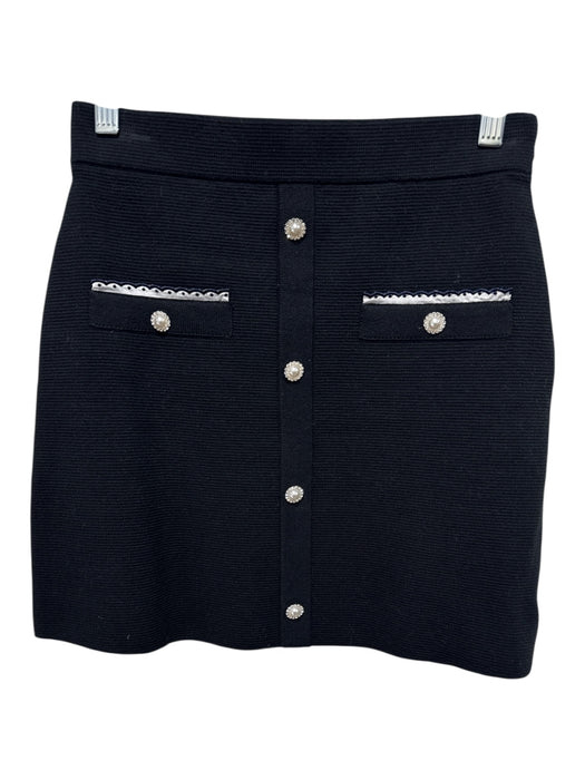 Maje Size XS / 36 Black Cotton Faux Pockets Faux Pearl Button Mini A line Skirt Black / XS / 36