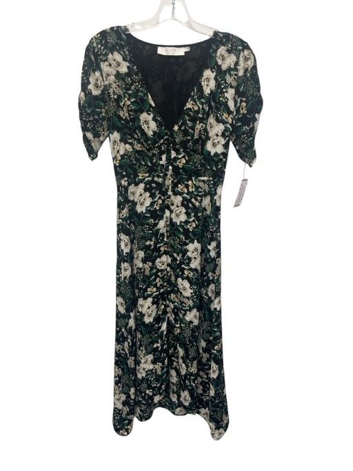 ASTR The Label Size XS Black, Green, Cream Polyester Short Sleeve V Neck Dress Black, Green, Cream / XS