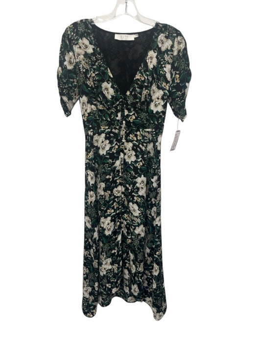 ASTR The Label Size XS Black, Green, Cream Polyester Short Sleeve V Neck Dress Black, Green, Cream / XS