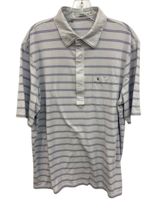 Criquet Size L White & Red Cotton Striped Polo Men's Short Sleeve White & Red / L