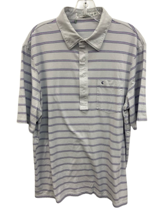 Criquet Size L White & Red Cotton Striped Polo Men's Short Sleeve White & Red / L