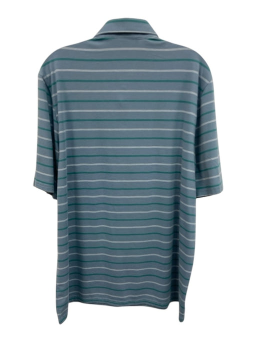 Criquet Size L Blue & White Cotton Striped Polo Men's Short Sleeve Blue & White / L