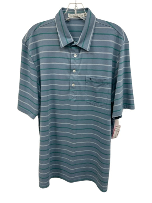 Criquet Size L Blue & White Cotton Striped Polo Men's Short Sleeve Blue & White / L