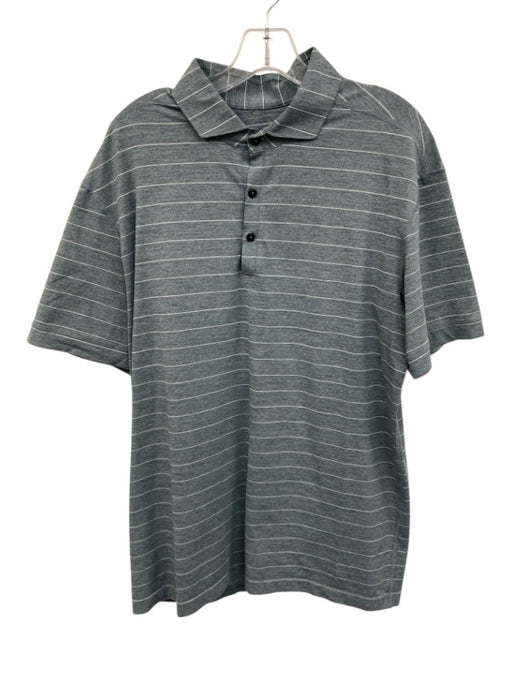 Lululemon Size Est L Blue & White Synthetic Striped Polo Athleisure Short Sleeve Blue & White / Est L