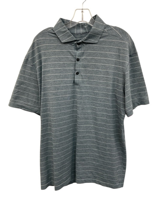 Lululemon Size Est L Blue & White Synthetic Striped Polo Athleisure Short Sleeve Blue & White / Est L