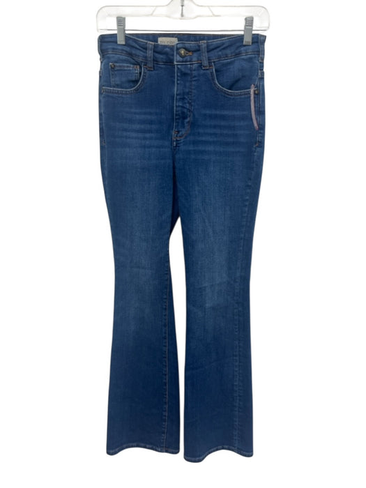 Pilcro Size 26 Dark Wash Cotton Blend Zip & Button Whiskering Flare Leg Jeans Dark Wash / 26
