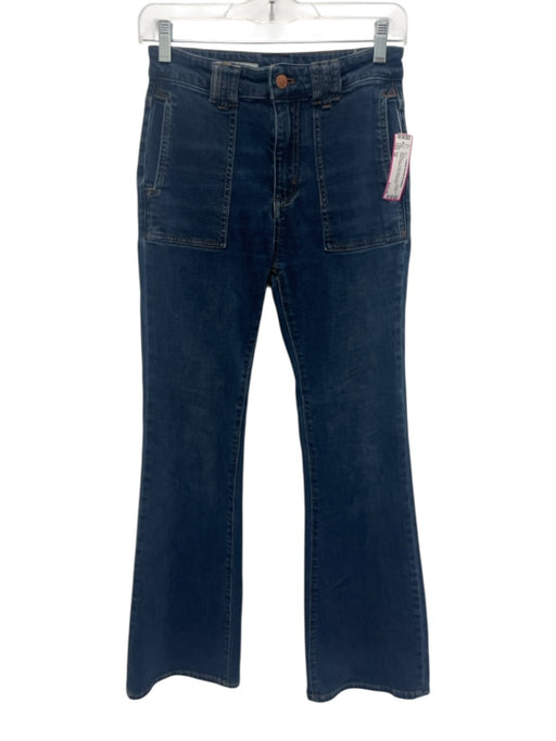 Pilcro Size 26 Dark Wash Cotton Blend Zip & Button Patch Pocket Flare Jeans Dark Wash / 26