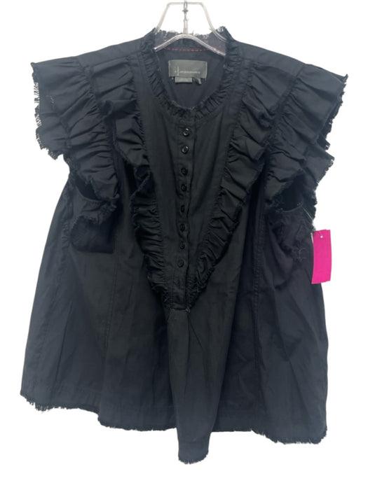 By Anthropologie Size M Black Lyocell blend Sleeveless Button Front Ruffles Top Black / M
