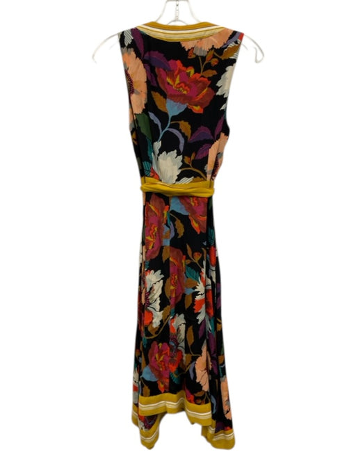 Maeve Size 6 Black, Yellow & Multi Viscose Floral Tie Waist Midi V Neck Dress Black, Yellow & Multi / 6