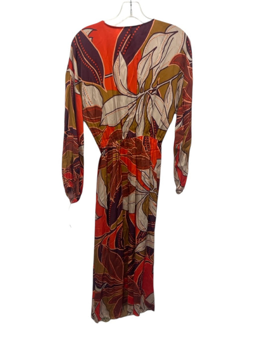 By Anthropologie Size XS Orange & Multi Viscose Blend V Neck Wrap Printed Dress Orange & Multi / XS