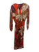By Anthropologie Size XS Orange & Multi Viscose Blend V Neck Wrap Printed Dress Orange & Multi / XS