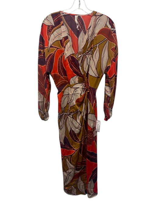 By Anthropologie Size XS Orange & Multi Viscose Blend V Neck Wrap Printed Dress Orange & Multi / XS