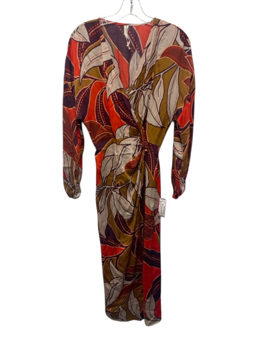 By Anthropologie Size XS Orange & Multi Viscose Blend V Neck Wrap Printed Dress Orange & Multi / XS