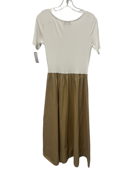 Gap Size S White & Brown Cotton Blend Colorblock Short Sleeve Pockets Dress White & Brown / S