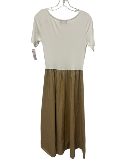 Gap Size S White & Brown Cotton Blend Colorblock Short Sleeve Pockets Dress White & Brown / S