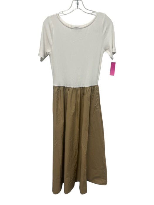 Gap Size S White & Brown Cotton Blend Colorblock Short Sleeve Pockets Dress White & Brown / S