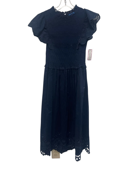 J. McLaughlin Size S Navy Cotton Keyhole Back Sleeveless Smocked Waist Dress Navy / S
